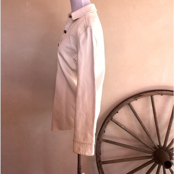 RALPH LAUREN Western Cream Leather Jacket Genuine Antler Buttons Totally Lined M - Picture 8 of 13